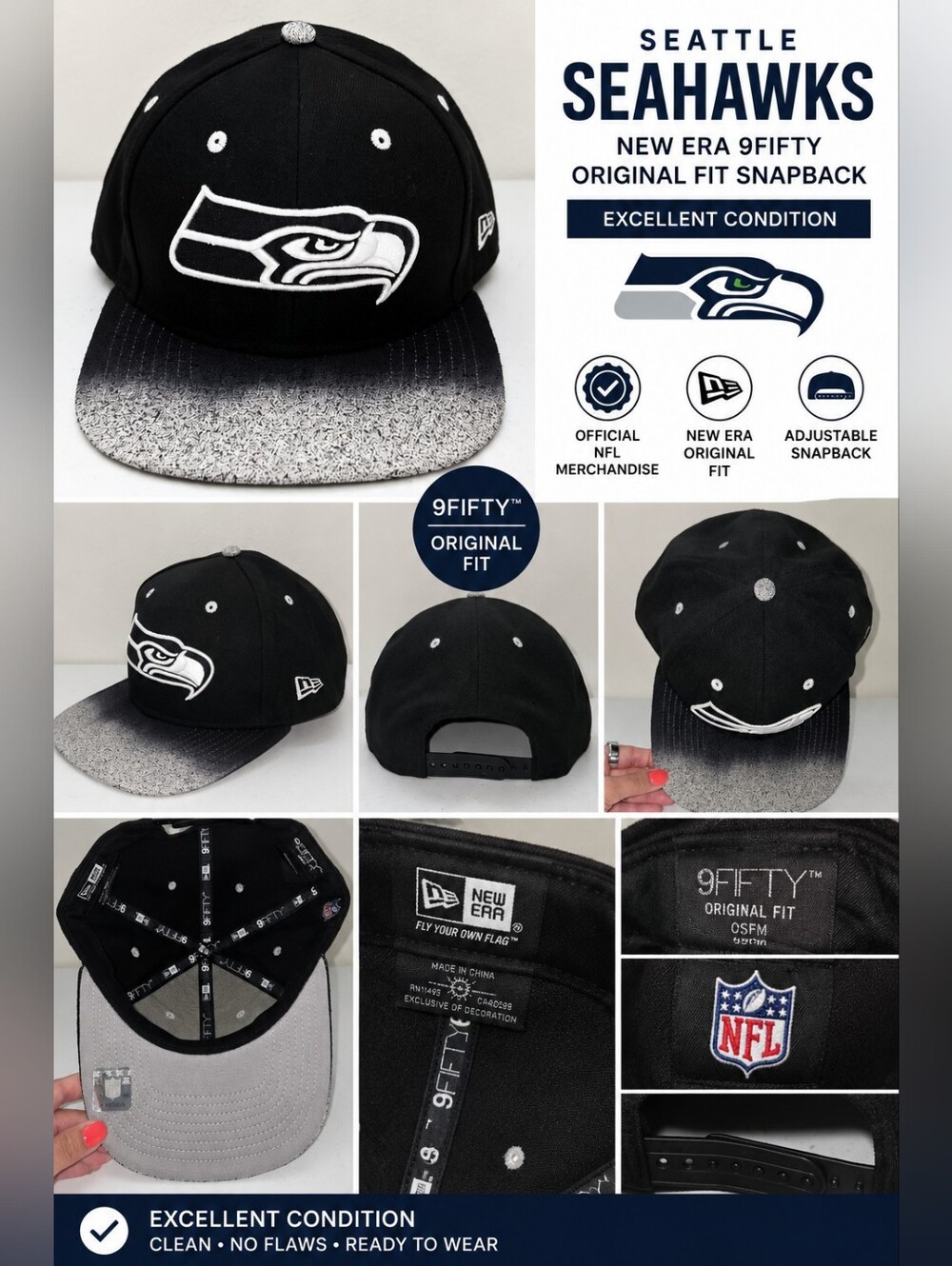 Seattle Seahawks New Era 9FIFTY Snapback Hat Black Gray